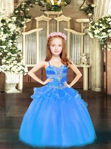 Baby Blue Ball Gowns Beading Custom Made Pageant Dress Lace Up Organza Sleeveless Floor Length