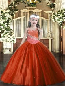 Rust Red Sleeveless Tulle Lace Up Kids Formal Wear for Party and Quinceanera