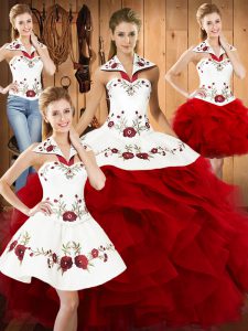 Satin and Organza Sleeveless Floor Length Quinceanera Gown and Embroidery and Ruffles