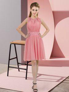 Custom Design Scoop Sleeveless Damas Dress Knee Length Sequins Watermelon Red Chiffon