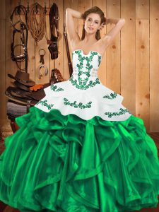 Green Sleeveless Embroidery and Ruffles Floor Length Vestidos de Quinceanera