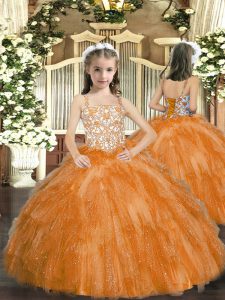 Graceful Sleeveless Lace Up Floor Length Beading and Ruffles Pageant Gowns For Girls