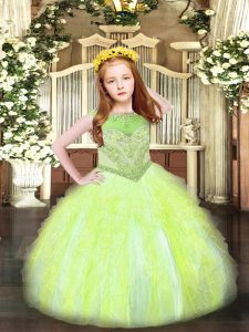 Customized Organza Sleeveless Floor Length Little Girl Pageant Gowns and Beading and Ruffles
