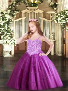 Spaghetti Straps Sleeveless Tulle Little Girl Pageant Gowns Appliques Lace Up