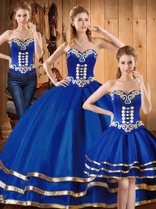 Decent Floor Length Three Pieces Sleeveless Blue Sweet 16 Dress Lace Up