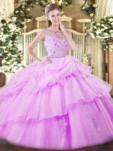 Lilac Bateau Zipper Beading and Ruffles and Pick Ups Quinceanera Gowns Sleeveless
