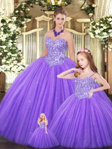 Sleeveless Floor Length Beading Lace Up Sweet 16 Dress with Eggplant Purple