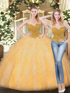 Luxury Floor Length Ball Gowns Sleeveless Gold Sweet 16 Dress Zipper