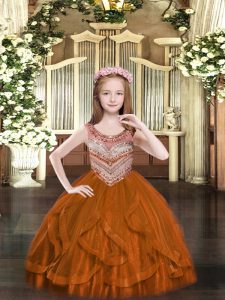 Stunning Scoop Sleeveless Lace Up Pageant Dress Toddler Rust Red Tulle