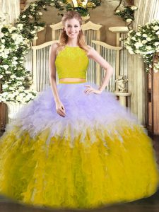 Dynamic Multi-color Scoop Zipper Ruffles 15th Birthday Dress Sleeveless