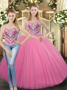 Stunning Sweetheart Sleeveless Tulle Quinceanera Gown Beading Lace Up
