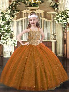 Excellent Sleeveless Lace Up Floor Length Beading Pageant Gowns For Girls