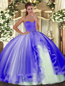Super Lavender Lace Up Sweetheart Beading Ball Gown Prom Dress Tulle Sleeveless