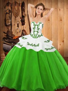 Embroidery Quinceanera Gowns Green Lace Up Sleeveless Floor Length