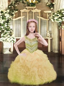 New Style Sleeveless Beading and Ruffles and Pick Ups Lace Up Little Girls Pageant Dress Wholesale