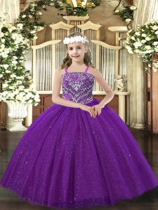Affordable Straps Sleeveless Tulle Pageant Dress for Womens Beading Lace Up
