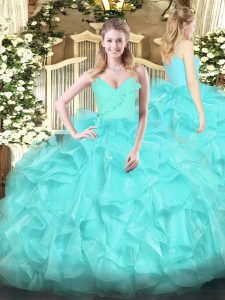 Vintage Organza Sleeveless Floor Length Quinceanera Gown and Ruffles