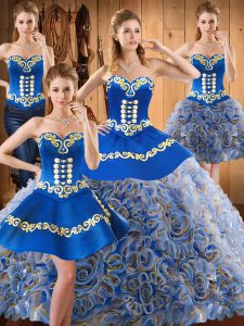 Smart Multi-color Lace Up Quinceanera Dresses Embroidery Sleeveless With Train Sweep Train