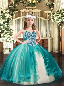 Straps Sleeveless Tulle Little Girl Pageant Dress Beading Lace Up