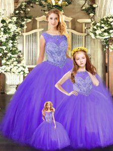 Purple Sweet 16 Dresses Sweet 16 and Quinceanera with Beading Scoop Sleeveless Lace Up
