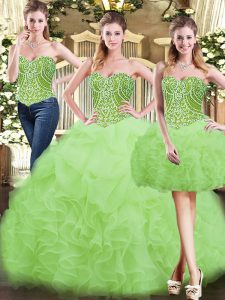 Chic Ball Gowns Sweet 16 Dress Yellow Green Sweetheart Organza Sleeveless Floor Length Lace Up