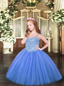 Sleeveless Floor Length Appliques Lace Up Pageant Dresses with Baby Blue