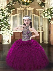 Attractive Sleeveless Lace Up Floor Length Beading and Ruffles Pageant Gowns For Girls