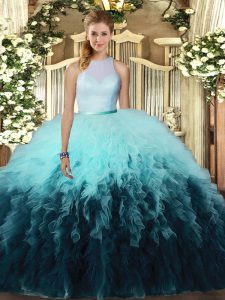 Multi-color Ball Gowns Ruffles Quinceanera Dress Backless Tulle Sleeveless Floor Length