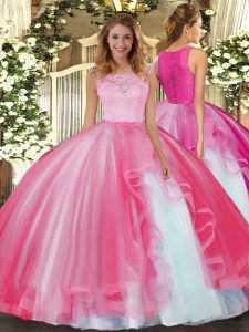 Floor Length Ball Gowns Sleeveless Hot Pink 15th Birthday Dress Clasp Handle