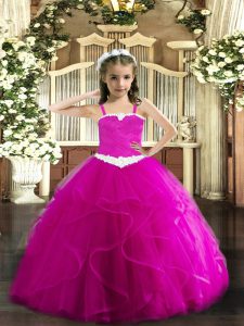 Sleeveless Appliques and Ruffles Lace Up Little Girls Pageant Dress Wholesale