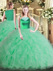 Sleeveless Floor Length Beading and Ruffles Side Zipper 15th Birthday Dress with Apple Green