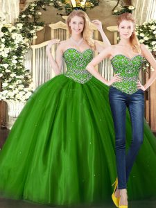 Dark Green Sleeveless Beading Floor Length Quinceanera Gown
