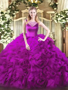 Traditional Ball Gowns 15 Quinceanera Dress Fuchsia Scoop Fabric With Rolling Flowers Sleeveless Floor Length Side Zipper