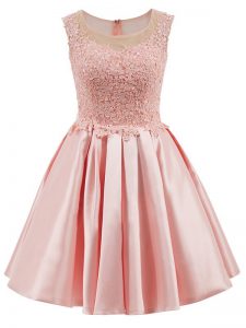 Glittering Baby Pink Sleeveless Satin Zipper Dama Dress for Quinceanera for Prom and Party