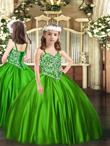 High Quality Floor Length Lace Up Pageant Gowns For Girls Green for Party and Quinceanera with Beading