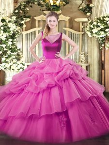 Customized Sleeveless Floor Length Beading and Appliques Side Zipper Vestidos de Quinceanera with Lilac