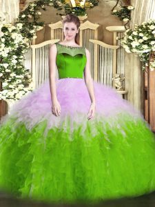 Shining Multi-color Ball Gowns Beading and Ruffles Quinceanera Dresses Zipper Tulle Sleeveless Floor Length