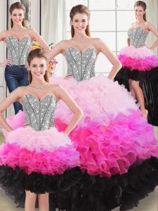 Sexy Multi-color Ball Gowns Beading and Ruffles Ball Gown Prom Dress Lace Up Organza Sleeveless Floor Length