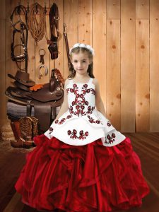 Graceful Wine Red Sleeveless Organza Lace Up Little Girl Pageant Gowns for Sweet 16 and Quinceanera