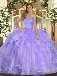 Hot Sale Lavender Quinceanera Dress Military Ball and Sweet 16 and Quinceanera with Ruffles Sweetheart Sleeveless Lace Up