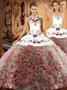 Beauteous Lace Up Vestidos de Quinceanera Multi-color for Military Ball and Sweet 16 and Quinceanera with Embroidery Sweep Train