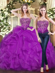 Sweetheart Sleeveless Lace Up Sweet 16 Dresses Purple Organza