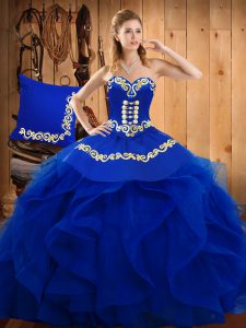 Embroidery and Ruffles 15 Quinceanera Dress Blue Lace Up Sleeveless Floor Length