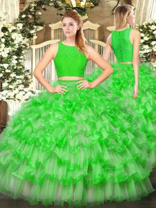 Green Scoop Zipper Ruffled Layers 15 Quinceanera Dress Sleeveless