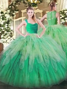 Flare Multi-color Ball Gowns Ruffles Quinceanera Gowns Zipper Organza Sleeveless Floor Length