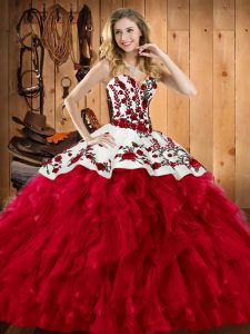 Satin and Organza Sleeveless Floor Length Quinceanera Dresses and Embroidery and Ruffles