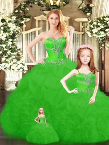 Sleeveless Tulle Floor Length Lace Up Quinceanera Dress in Green with Beading and Ruffles