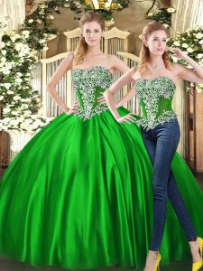 Pretty Green Quince Ball Gowns Military Ball and Sweet 16 and Quinceanera with Beading and Ruffles Sweetheart Sleeveless Lace Up