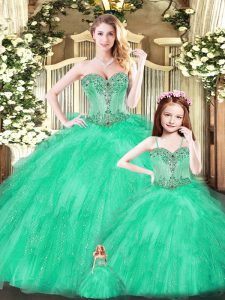 Ball Gowns 15 Quinceanera Dress Turquoise Sweetheart Tulle Sleeveless Floor Length Lace Up