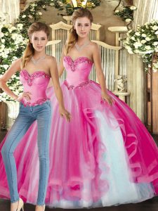 Fuchsia Sweetheart Lace Up Ruffles Quinceanera Dress Sleeveless